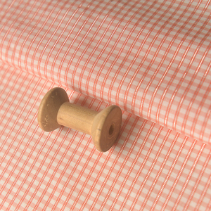 橘粉银线白小格色织棉麻布料 diy夏季连衣裙开衫制衣服装枕套面料