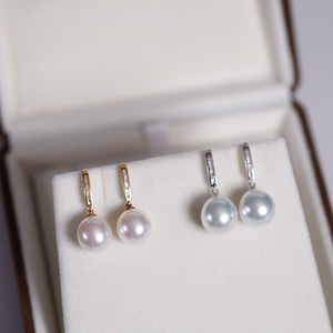 Paspaley拍卖澳洲白珠银珠水滴型珍珠18k金T方钻石耳环吊坠镶嵌费