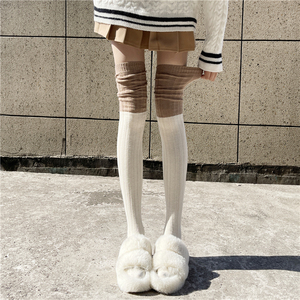 堆堆过膝袜女日系白色长筒拼接大腿袜jk高筒春秋冬加厚保暖长靴袜