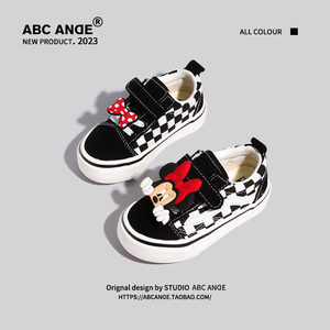 ABC ANDE儿童帆布鞋子2024春夏新款魔术贴女童板鞋加绒宝宝学步鞋