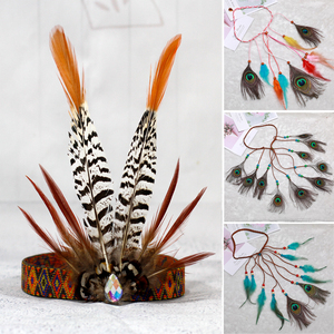印第安酋长头饰 野人羽毛头饰 波西米亚民族风孔雀羽毛发饰发绳