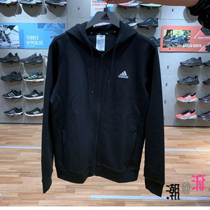 Adidas阿迪达斯男春季新款针织棉运动休闲拉链连帽外套夹克HB5081