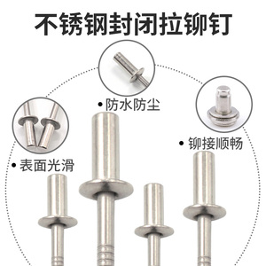 不锈钢封闭型抽芯铆钉国标GB12615圆头不锈钢闭合密封防尘拉卯钉