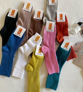 韩国东大门代购HIT SOCKS袜子女春夏糖果色长筒袜细条纹中堆堆袜