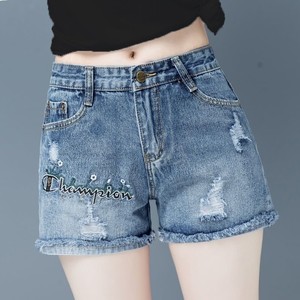 新款刺绣短裤女2024年夏季新品时尚破洞春秋高腰显瘦蓝色牛仔裤子