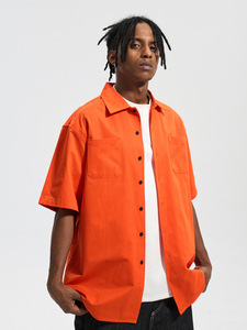 SlowGang美式西海岸橙色工装衬衫男CleanFit嘻哈夏季宽松重磅短袖