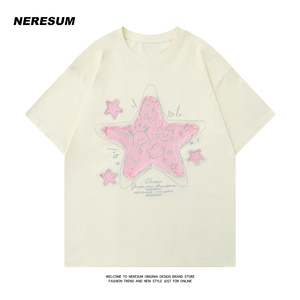 Neresum甜酷奶呼呼星星贴布纯棉短袖女2024夏季新款减龄半袖T恤
