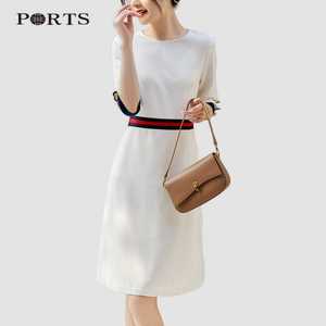 Ports/宝姿正品代购气质休闲白色撞色连衣裙高级感夏季新款裙子女