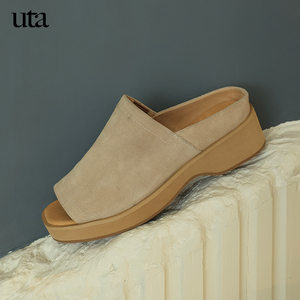 uta 帆船拖鞋  原创设计师 厚底包脚跟松糕手工沙色外穿拖鞋