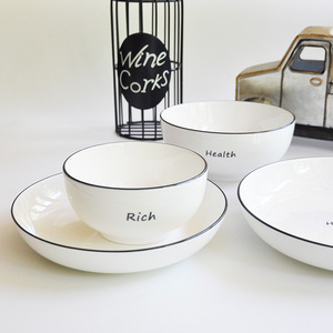 陶瓷碗家用北欧简约风格餐具字母黑线碗碟单个微波炉盘子碗组合