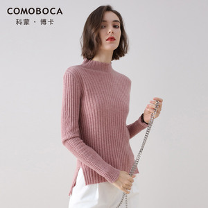 科蒙博卡冬季新款半高领羊绒衫女前短后长时尚保暖毛衣针织衫