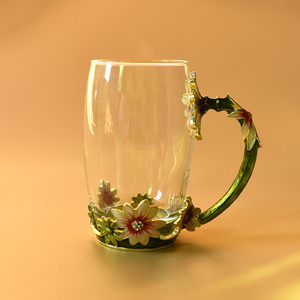 欧式情人节珐琅彩水杯加厚耐热玻璃杯家用花茶杯子套装女生玫瑰杯