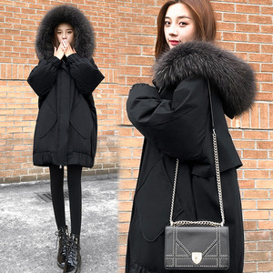 白鸭绒黑色羽绒服女装2024年冬季中长款韩版宽松显瘦大码加厚外套
