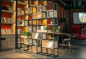 美式loft复古工业风家具书架柜铁艺实木格子置物架展示架隔断屏风