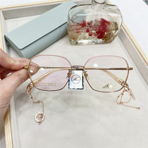 奥雷克纯钛29325近视眼镜架潮框气质优雅女大框眼镜框时尚带链子