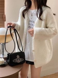 韩系毛衣白色外套女冬季加厚短款2023年新款高级感仿貂绒开衫毛衣