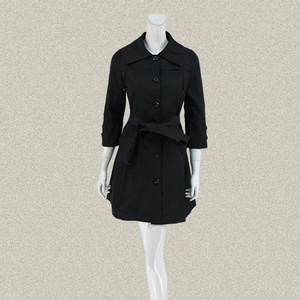 蕾DOW 正品 翻领腰带八分袖黑色修身百搭女式春秋风衣外套8720915