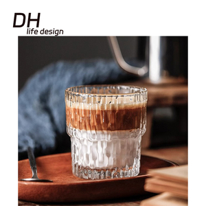 DH高颜值雨点浮雕玻璃杯复古精致美式手拿杯家用dirty咖啡杯水杯