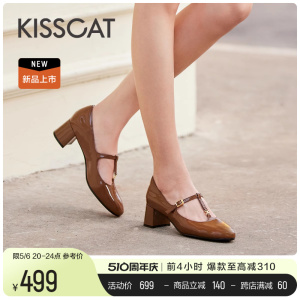 KISSCAT接吻猫蔷薇玛丽珍24春新法式T字带复古玛丽珍甜美高跟单鞋
