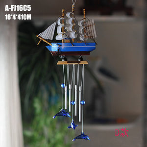 地中海创意实木小帆船风铃挂饰4管装饰风铃海豚风铃帆船风铃促销