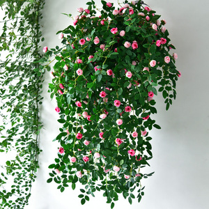 仿真玫瑰吊兰绿植塑料假花藤条装饰花藤室内摆设垂吊花墙壁挂植物