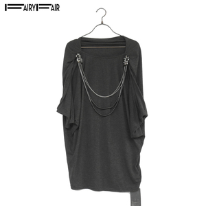 Fairyfair专柜正品黑灰色高端可拆卸水钻胸针挂链蝙蝠袖套头T恤女