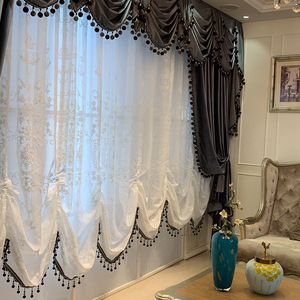 高档客厅窗帘欧式简约现代灰色丝绒卧室遮光定制奢华大气别墅高窗