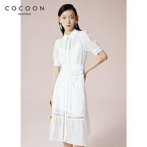 COCOON商场同款纯色裙子2023夏装新款女装气质翻领设计感连衣裙女