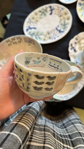 西山千代子·桥本美贵子陶瓷 手绘拼画咖啡杯餐碟甜品盘可爱飞鸟