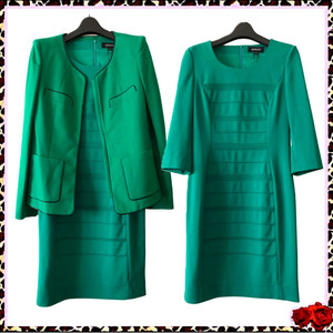 北京滕氏TENGS旗下品牌蔓延绿色修身时尚西装修身长袖连衣裙套装