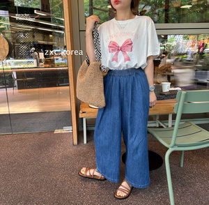 猪小虫韩国进口 女装代购24夏季新品甜美通勤粉色大蝴蝶结薄款T恤