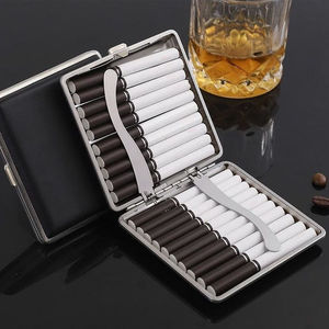 超薄创意男士烟盒20支装便携式皮质香菸盒金属烟夹防汗个性礼品