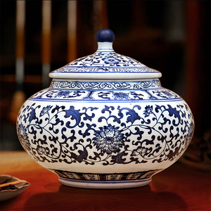 景德镇陶瓷仿古青花瓷半斤带盖家用茶叶罐散茶存储罐密封罐储物罐