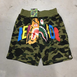 枫蓝潮品BAPE Readymade联名鲨鱼老虎拼接绿迷彩棉质短裤日系现货