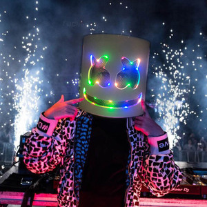 音乐节百大DJ头套万圣节LED棉花糖面具EVA头套舞台表演发光面具