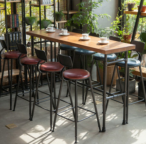 美式工业风铁艺实木吧台桌酒吧桌椅咖啡厅饮品店休闲长桌高脚桌子