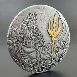 罗马帝国古希腊海神波塞冬镍银双色纪念币 海贼王星水神三叉硬币