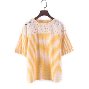 ESP系列 新款夏季专柜女装库存折扣黄色条纹短袖休闲上衣Y3104A