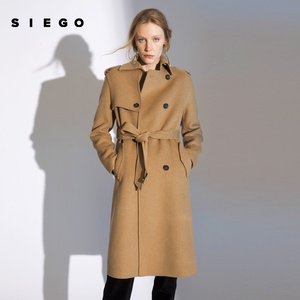 SIEGO/西蔻冬装新款高级英伦复古纯色翻领修身毛呢大衣女64048007