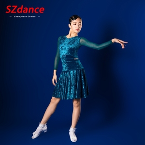 SZ舞蹈新女童少儿拉丁规定赛服蓝色钻石绒比赛表演考级服爱思睿