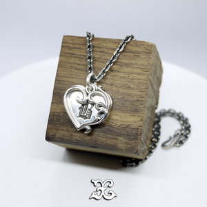 原创925纯银复古双层两片可定做刻字爱心形钥匙挂件吊坠项链
