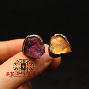原创手工戒指 中世纪复古紫莹石原石指环 lazada饰品货源