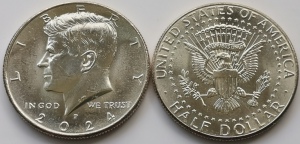 P版 2024年 半美元 50美分 美国肯尼迪总统纪念币50分硬币 30.6mm