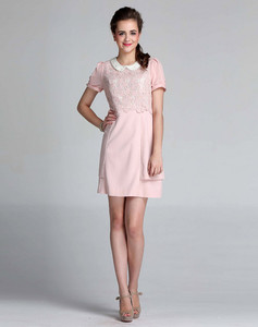 Yigue亦谷专柜正品粉色精美连衣裙礼服裙25313A8015（二色）有领