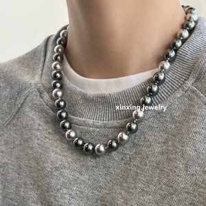 新款推荐大溪地灰色双色混色施华洛珍珠项链高级精致轻奢小众锁骨
