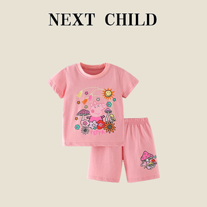 英国Next Child女童夏季欧美纯棉可爱套装女宝宝小猪佩奇粉色衣服