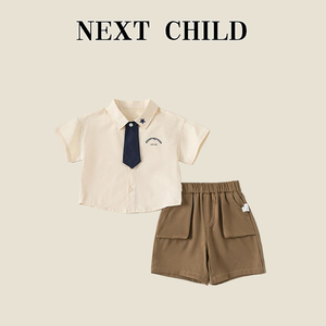 英国Next Child夏季男童英伦帅气领带衬衫套装女童学院洋气兄妹装
