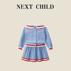英国Next child春秋女童时尚韩版英伦针织衫短裙毛衣洋气两件套装