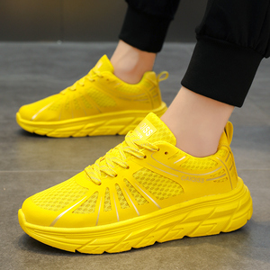 黄色运动鞋夏季大码41女士跑步旅游鞋软底网鞋轻便减震羽毛球跑鞋