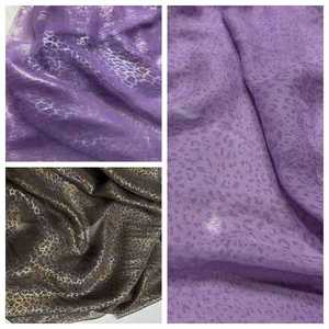 雪纺面料 春夏礼服连衣裙 紫色咖色底彩色小豹纹烫银印花化纤布料